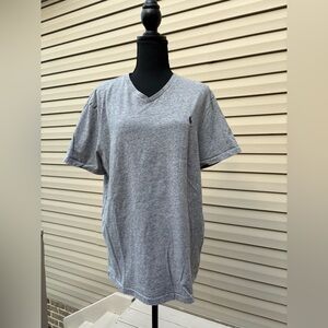Polo Ralph Lauren Shirt Mens XL Gray V Neck Custom Slim Fit Short Sleeve Bl Pony